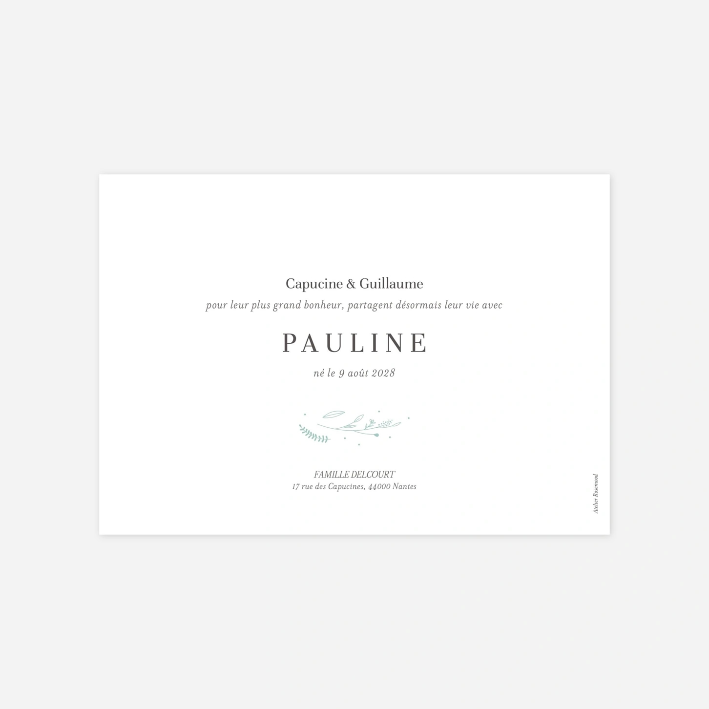 Faire-part naissance Élégant feuillage 3 photos