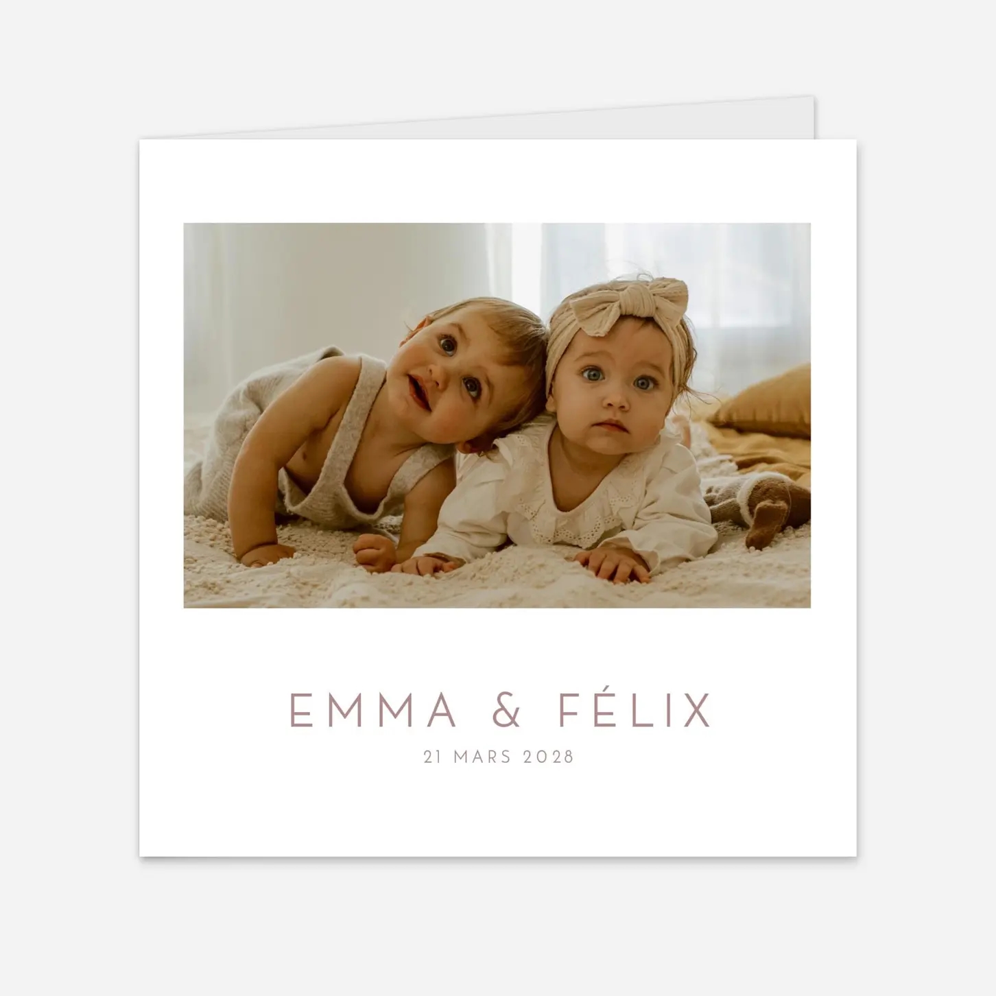 Faire-part naissance Élégant jumeaux 4 photos