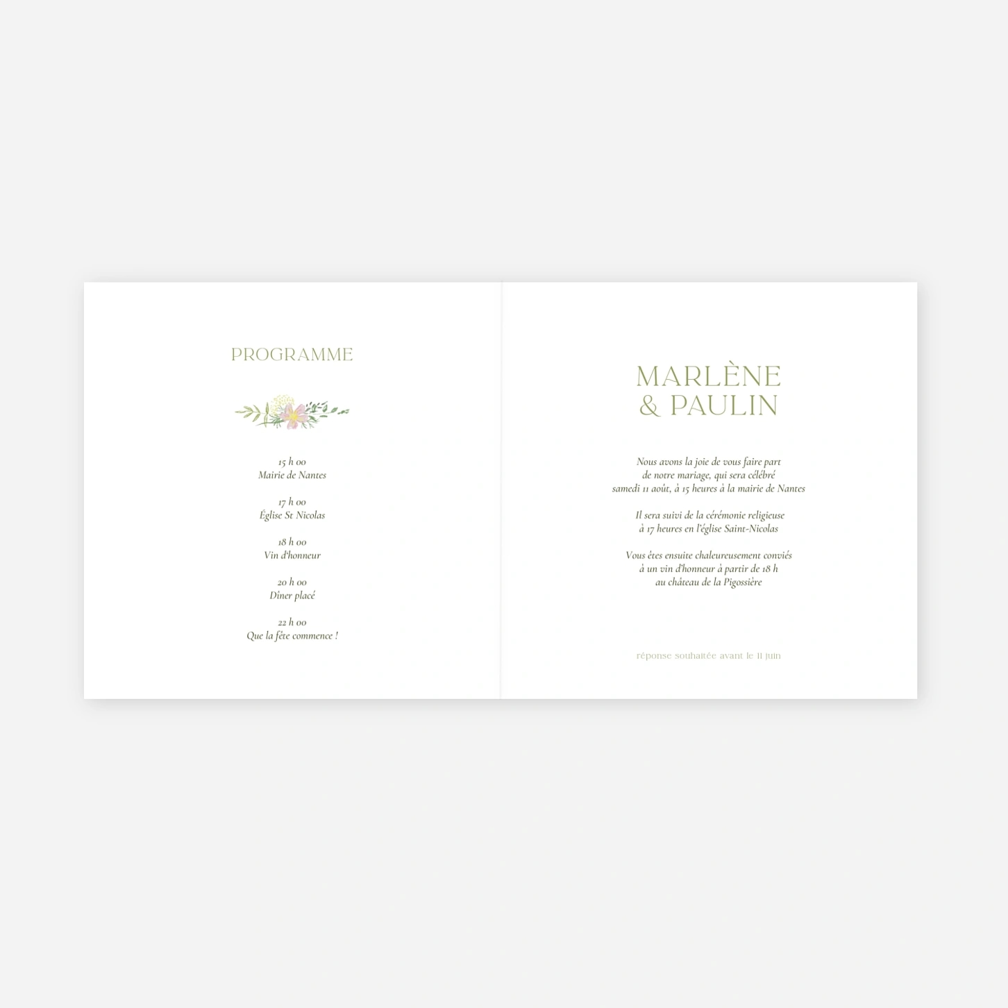 Faire-part mariage Élégance végétale