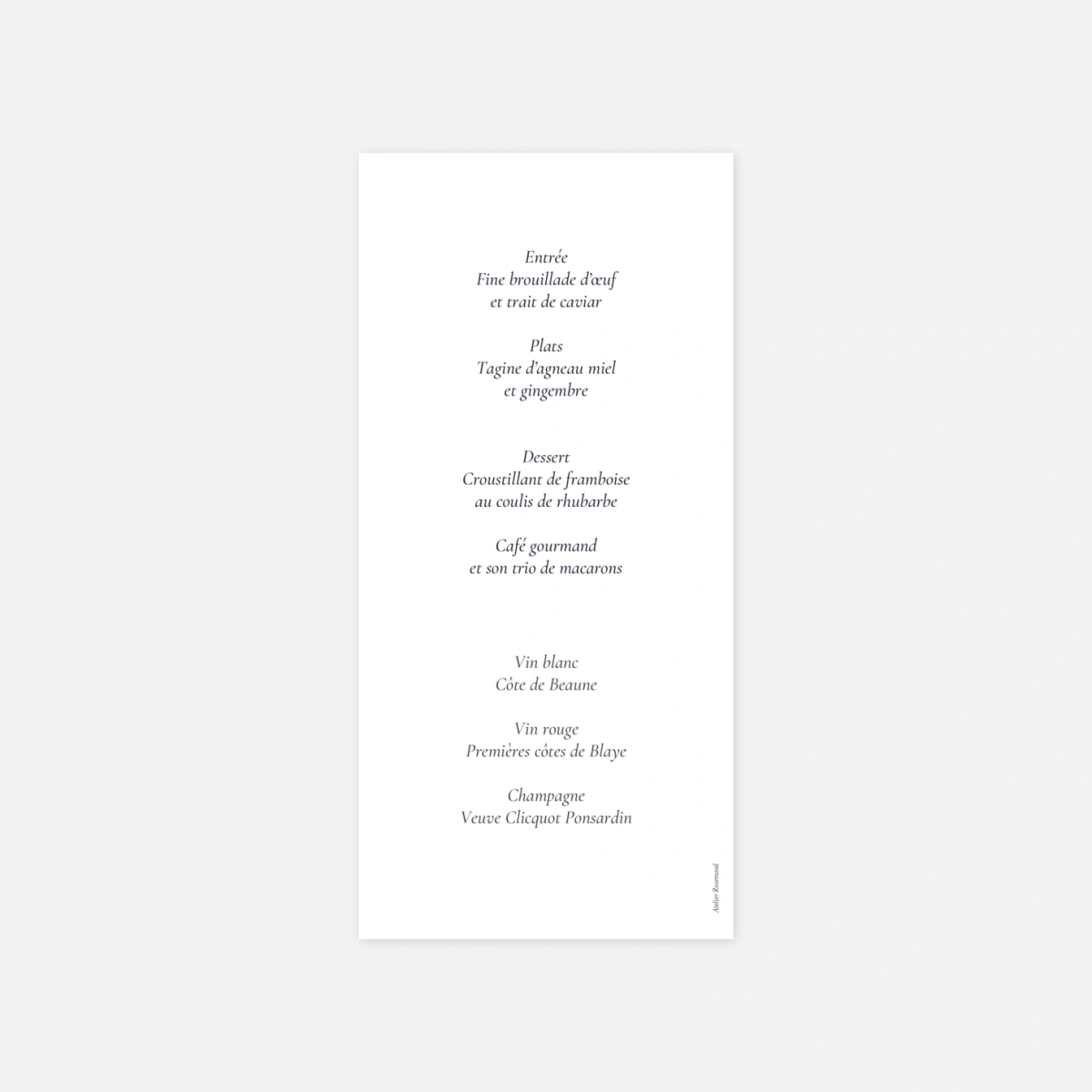 Menu mariage Envolée d'eucalyptus