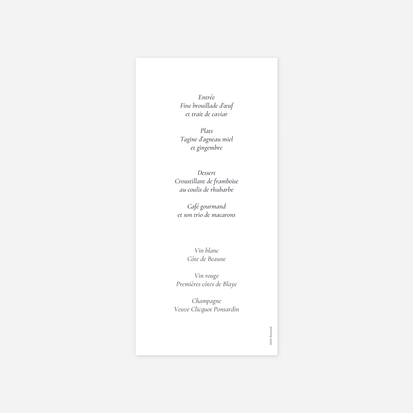 Menu mariage Envolée d'eucalyptus