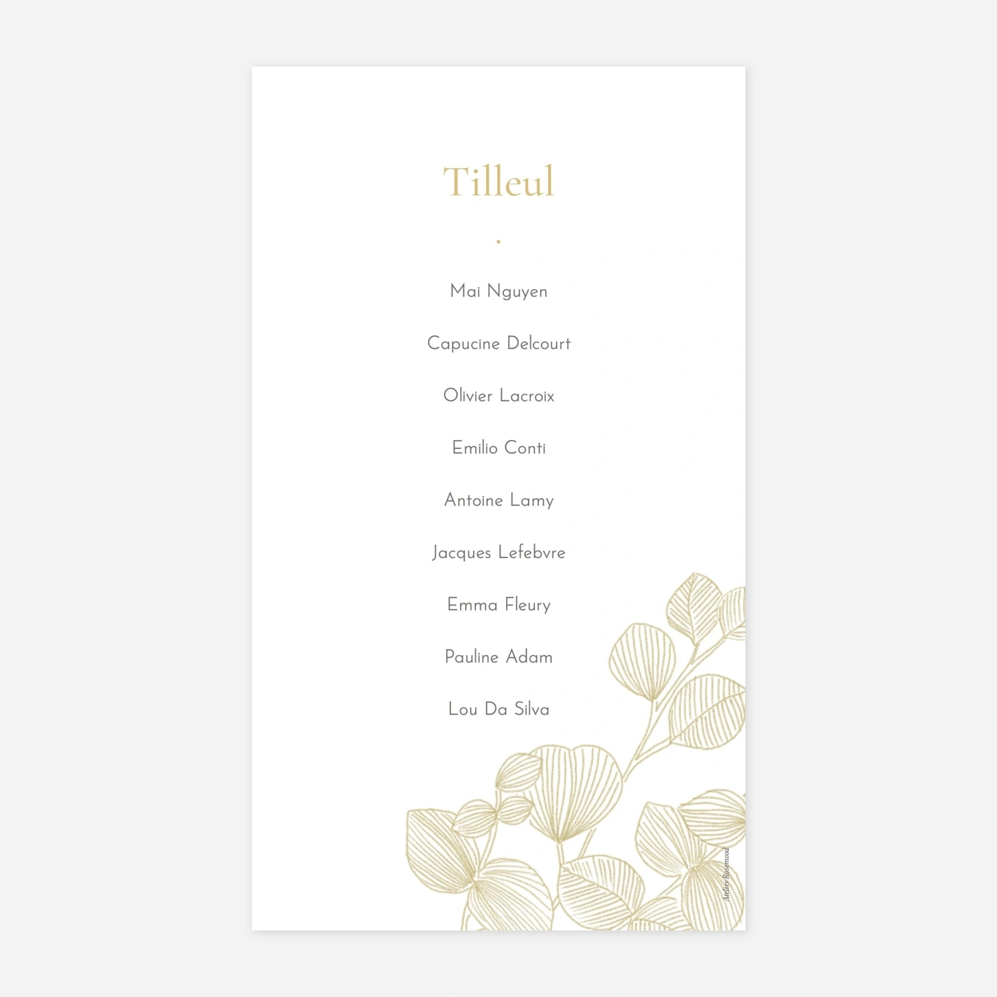 Nom de table mariage Envolée d'eucalyptus