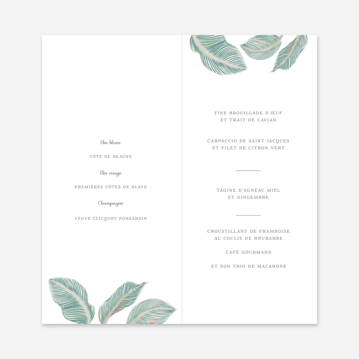 Menu mariage Équateur