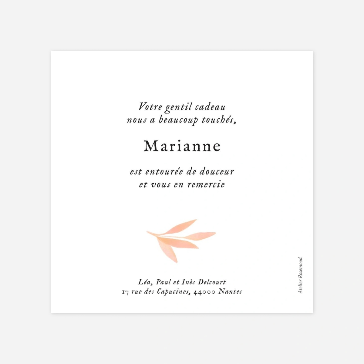 Carte remerciement naissance Feuillage aquarelle