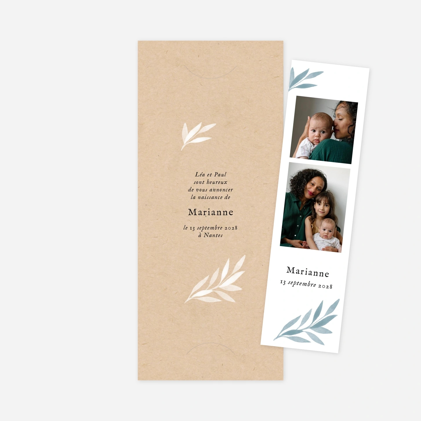 Faire-part naissance Feuillage aquarelle