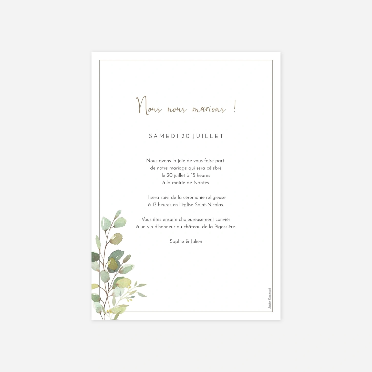 Faire-part mariage Feuillage eucalyptus