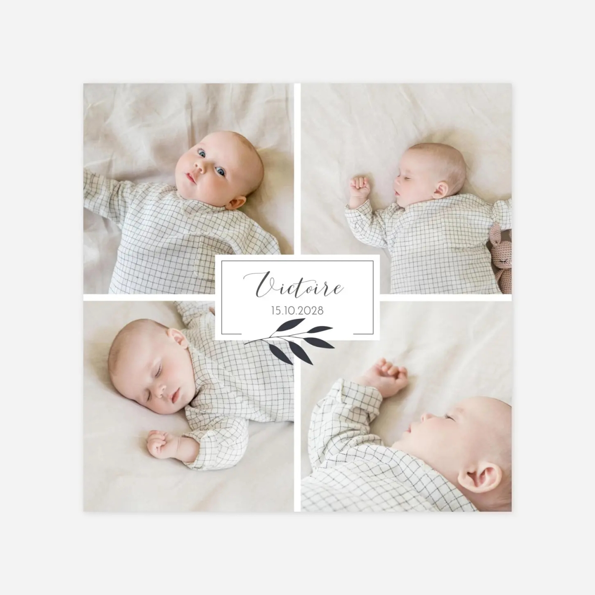 Faire-part naissance Feuille d'or cartouche