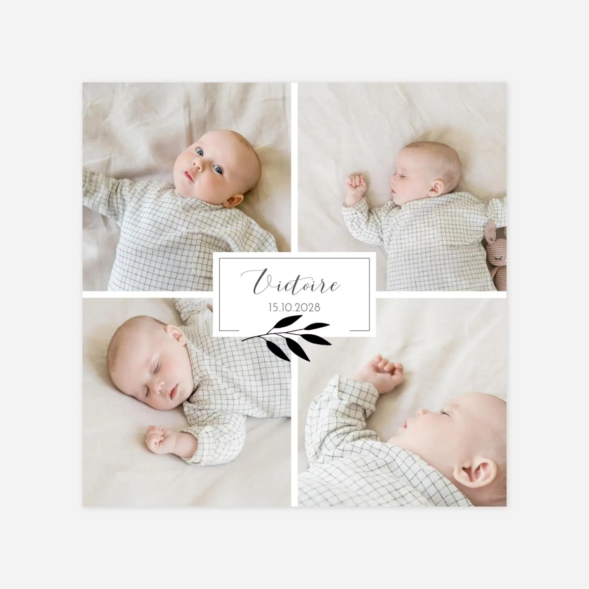 Faire-part naissance Feuille d'or cartouche