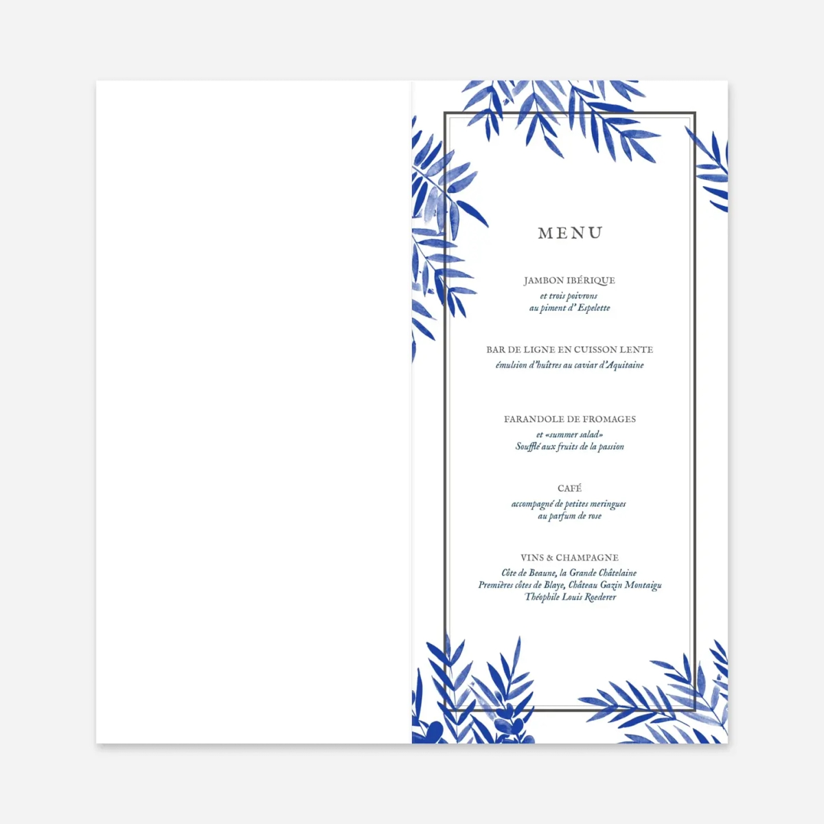 Menu mariage Feuillage