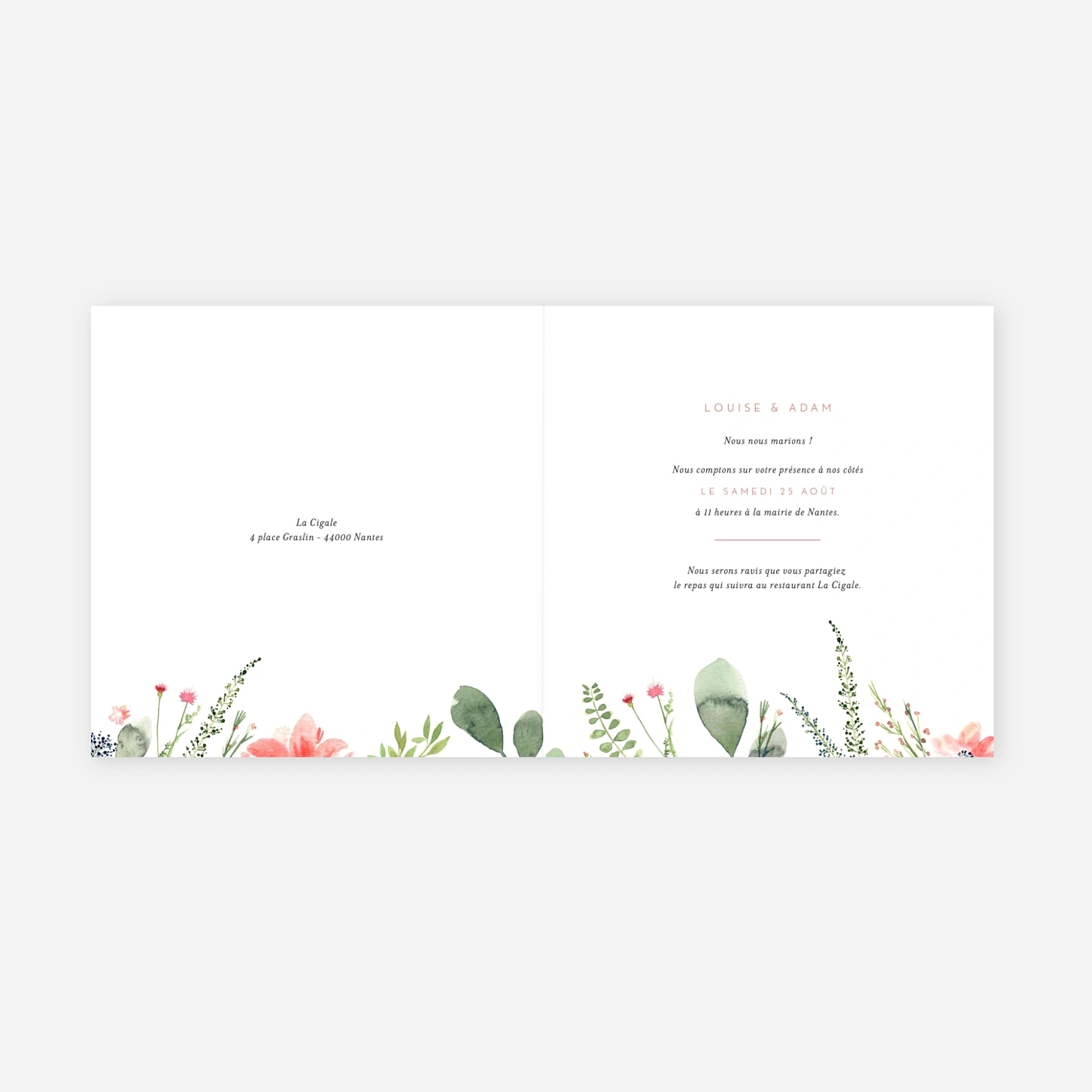 Faire-part mariage Fleurs aquarelle