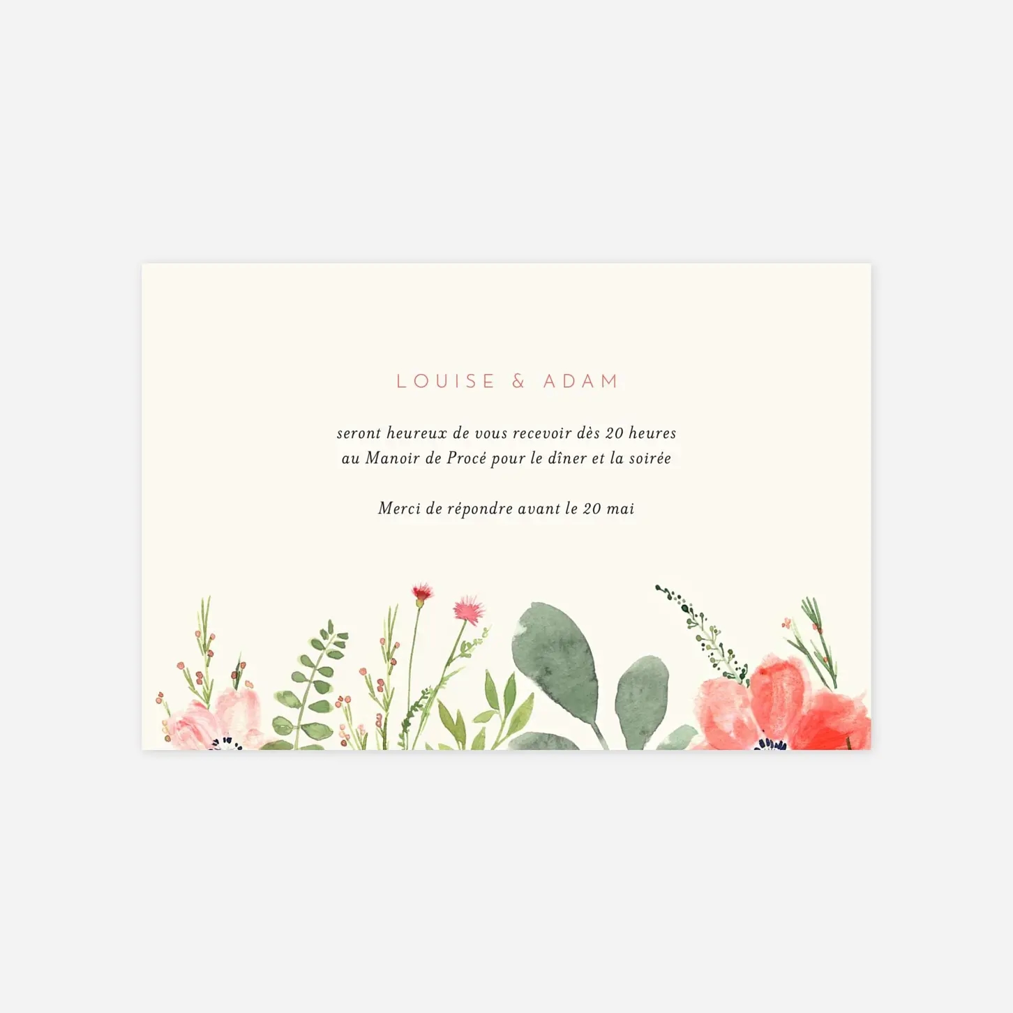 Carton d'invitation Fleurs aquarelle