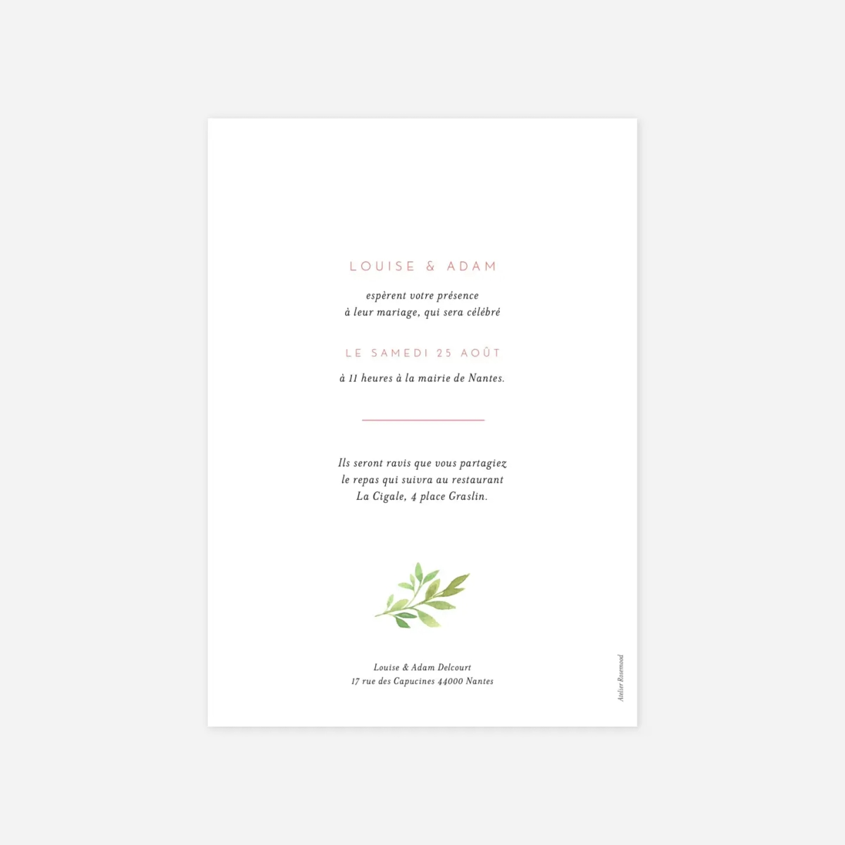 Faire-part mariage Fleurs aquarelle herbier