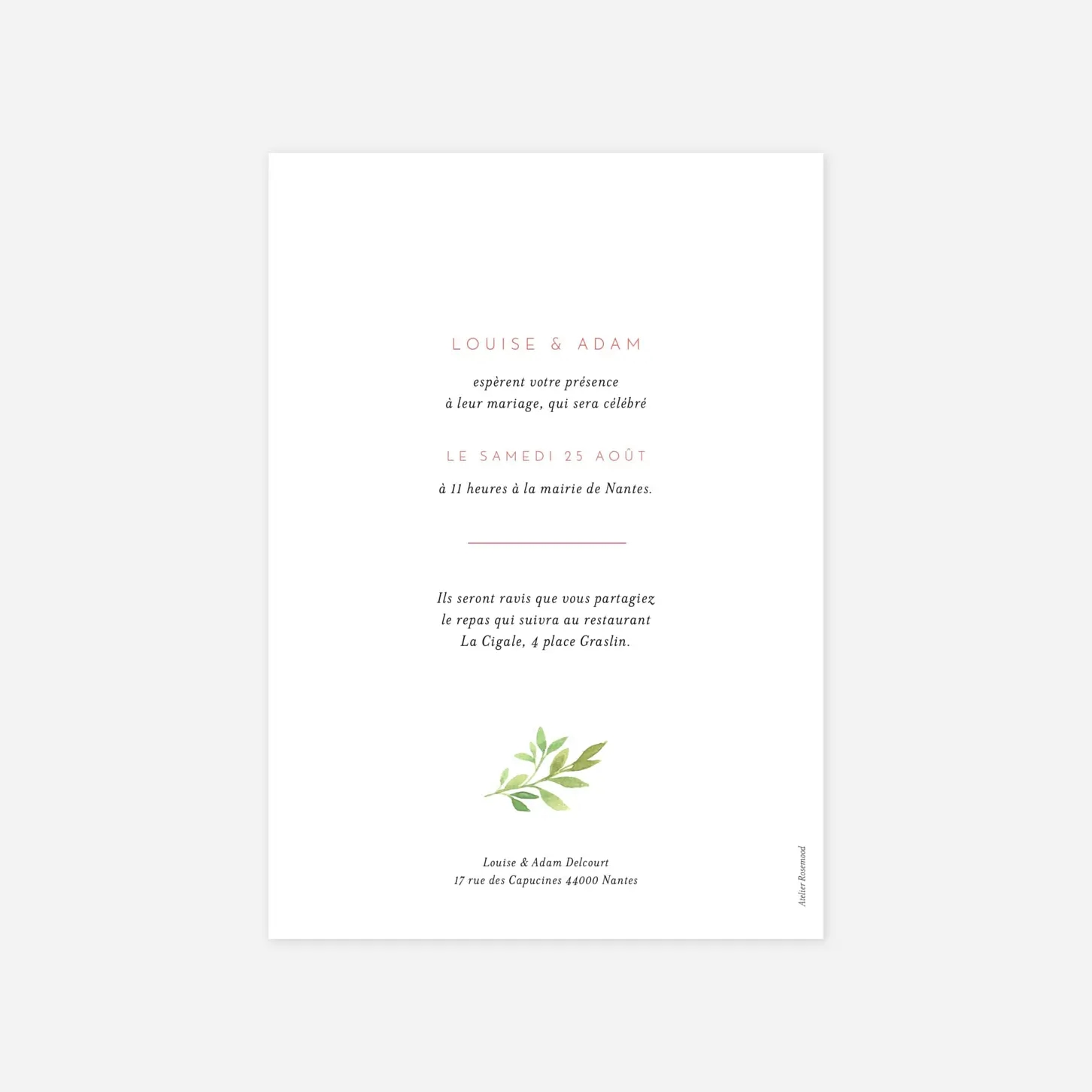 Faire-part mariage Fleurs aquarelle herbier