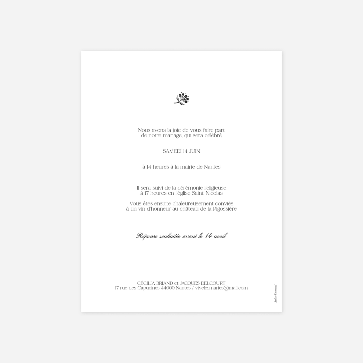 Faire-part mariage Fleur minimale