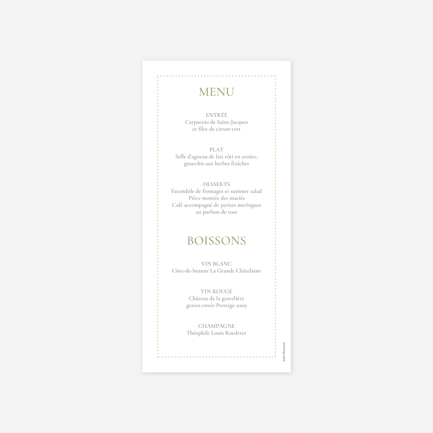 Menu mariage Gaieté