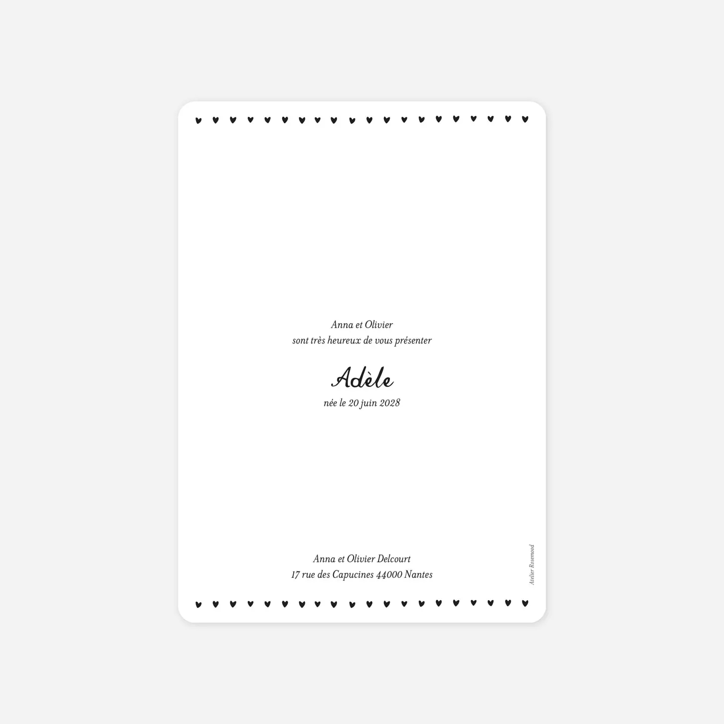 Faire-part naissance Guirlande de coeurs