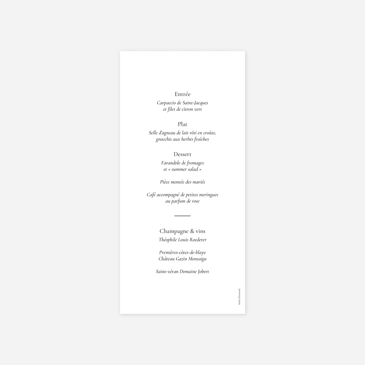 Menu mariage Graminées