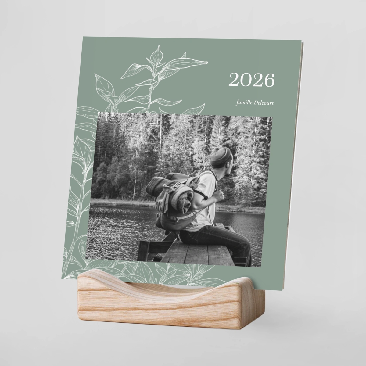 Calendrier photo avec support bois Gravure