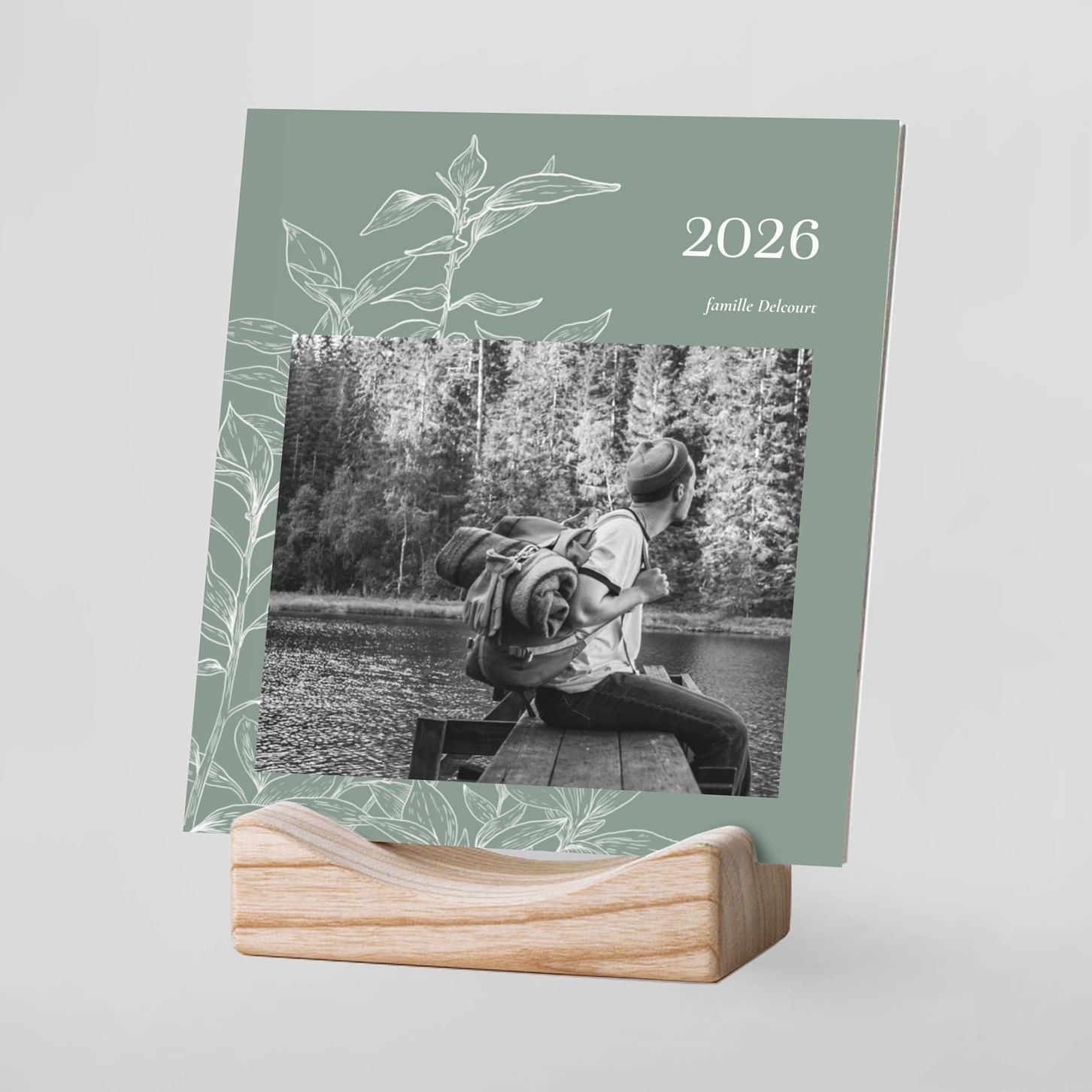 Calendrier photo avec support bois Gravure