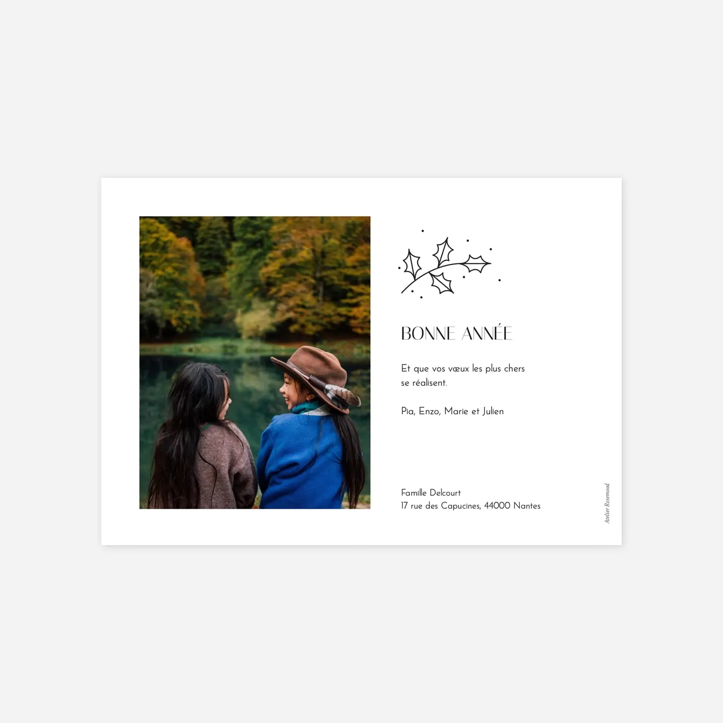 Carte de voeux Houx de Noêl