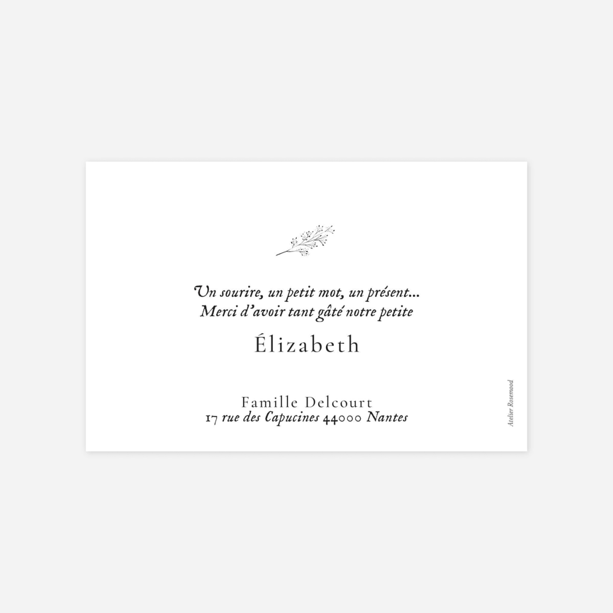 Carte remerciement naissance Herbier