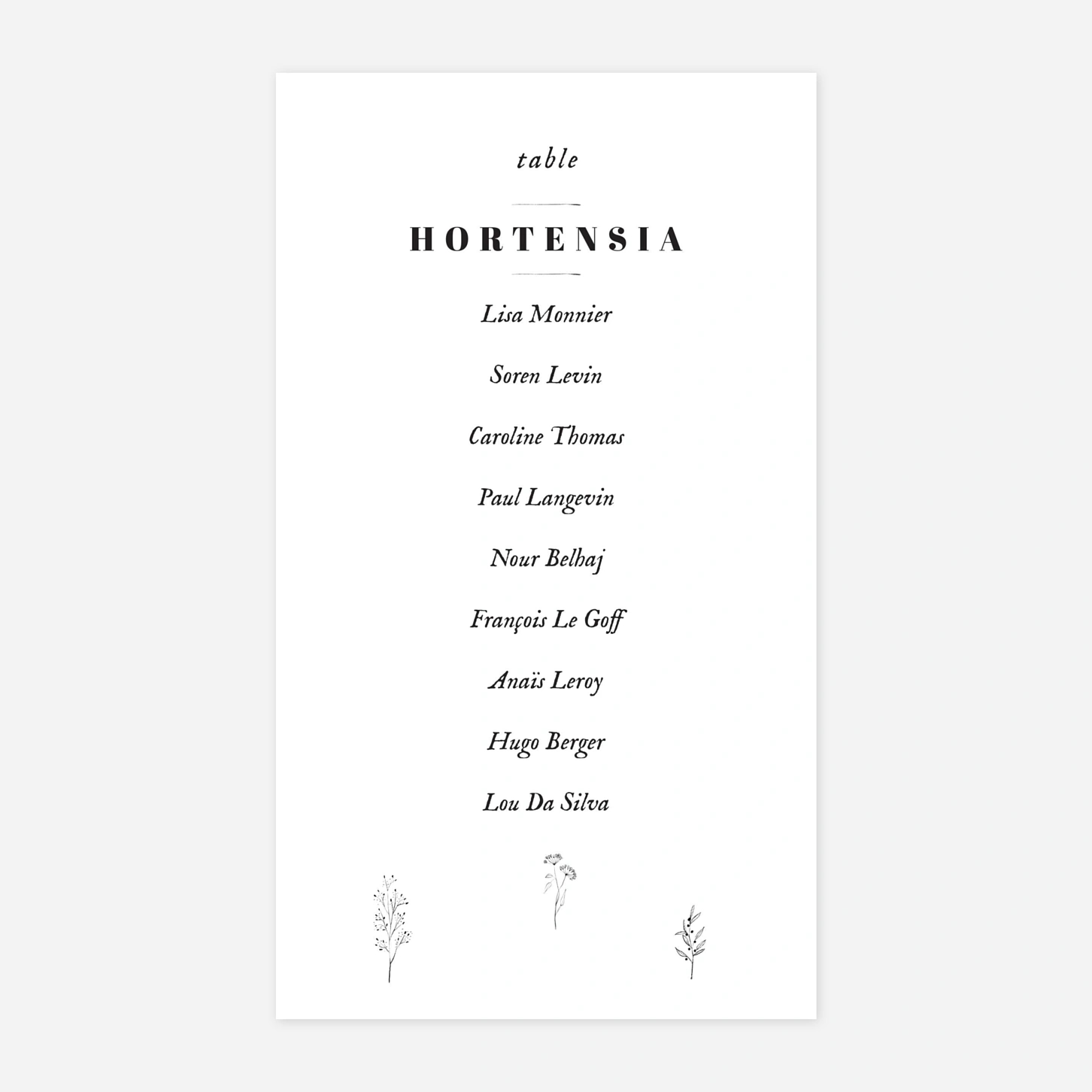 Nom de table mariage Herbier