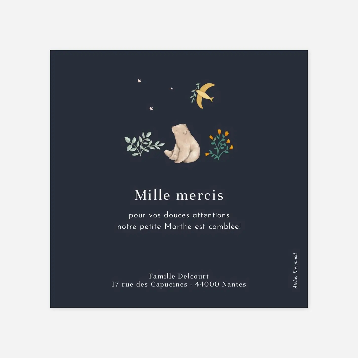 Carte remerciement naissance Histoire du jardin II