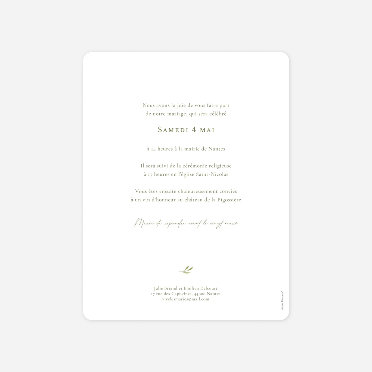 Faire-part mariage Instant botanique