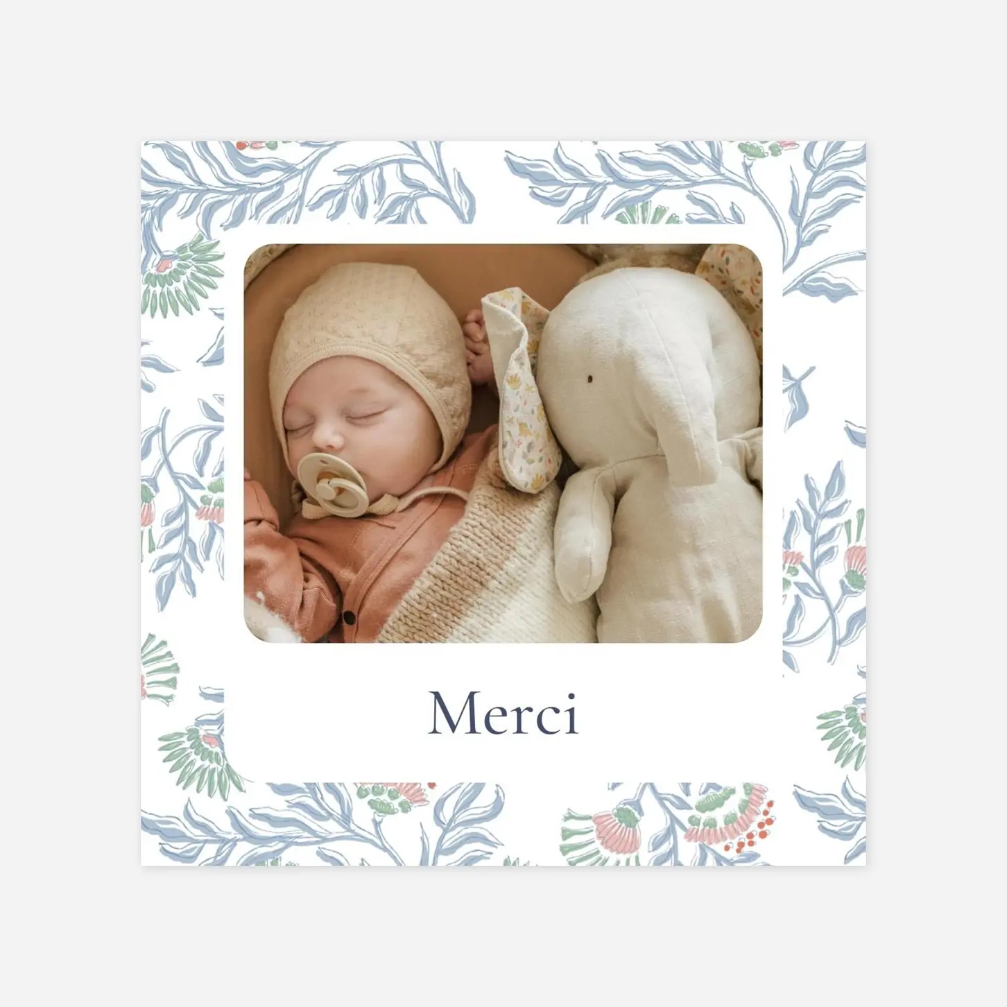 Carte remerciement naissance Indiennes fleuries