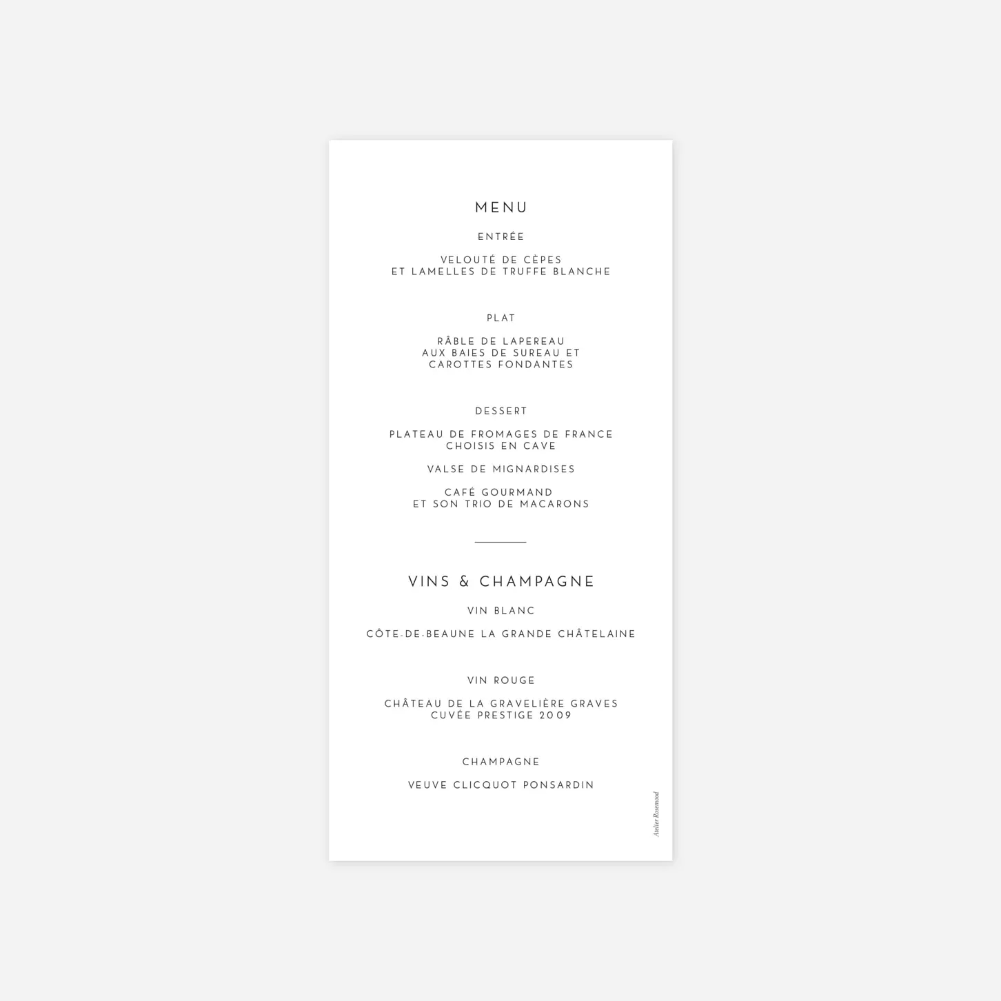 Menu mariage Intemporel