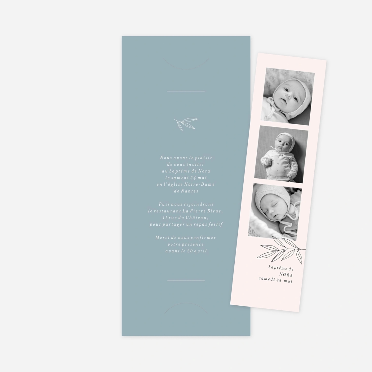 Faire-part baptême Jeune pousse pastel