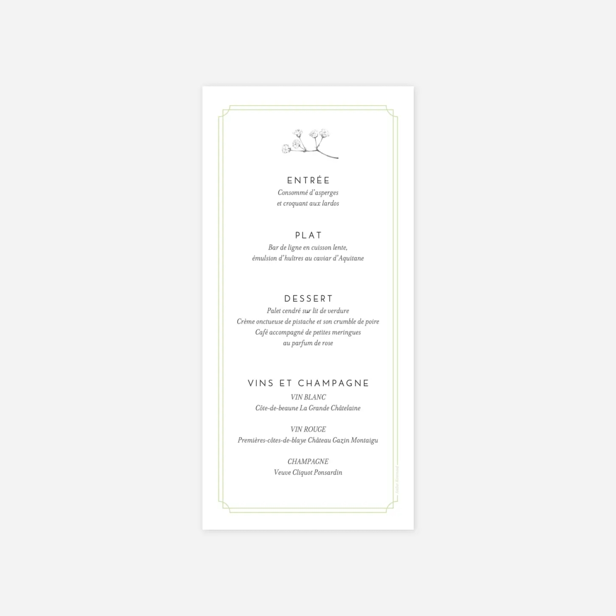Menu mariage Joli brin