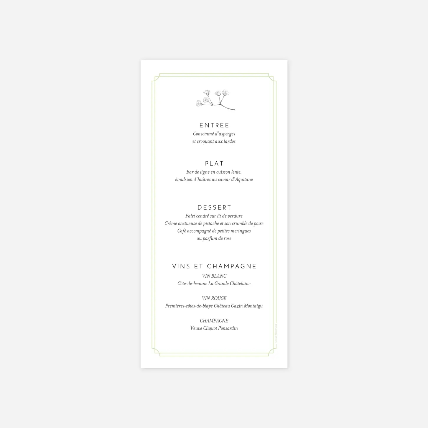 Menu mariage Joli brin