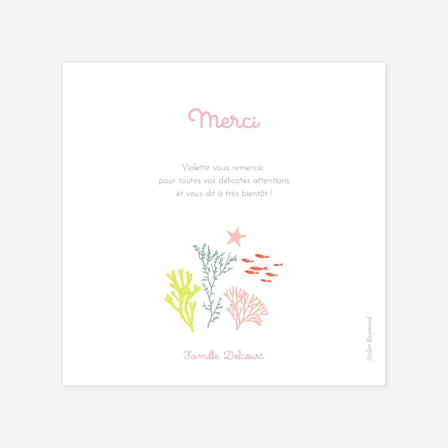 Carte remerciement naissance Jolis coraux