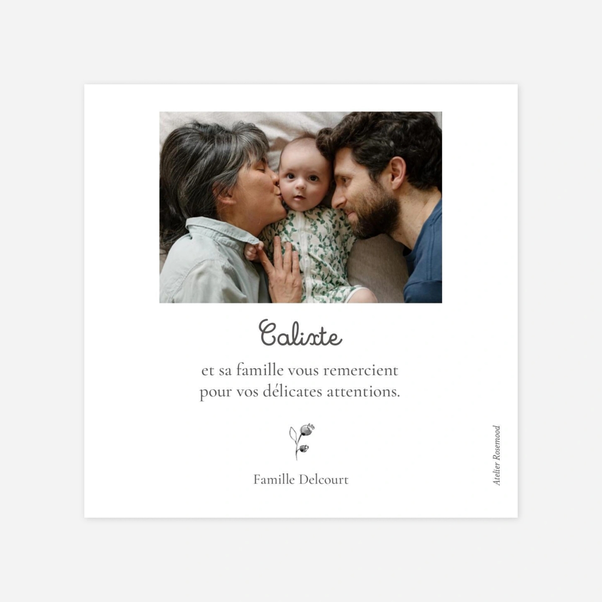 Carte remerciement naissance Lapin crayonné