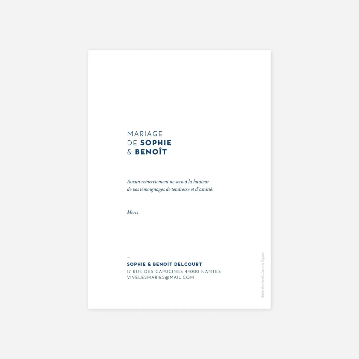 Carte de remerciements Laure de Sagazan