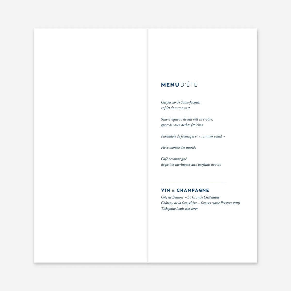 Menu mariage Laure de Sagazan