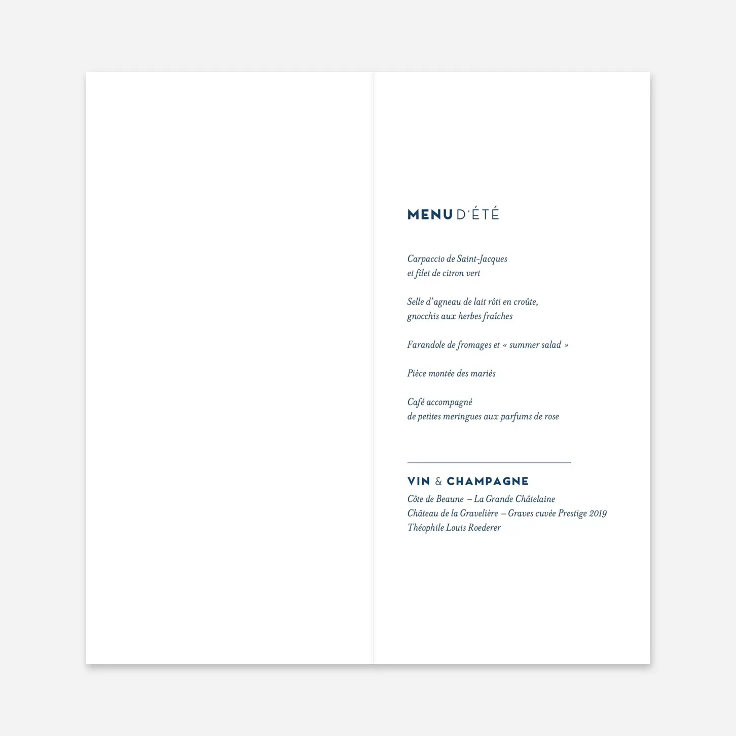 Menu mariage Laure de Sagazan