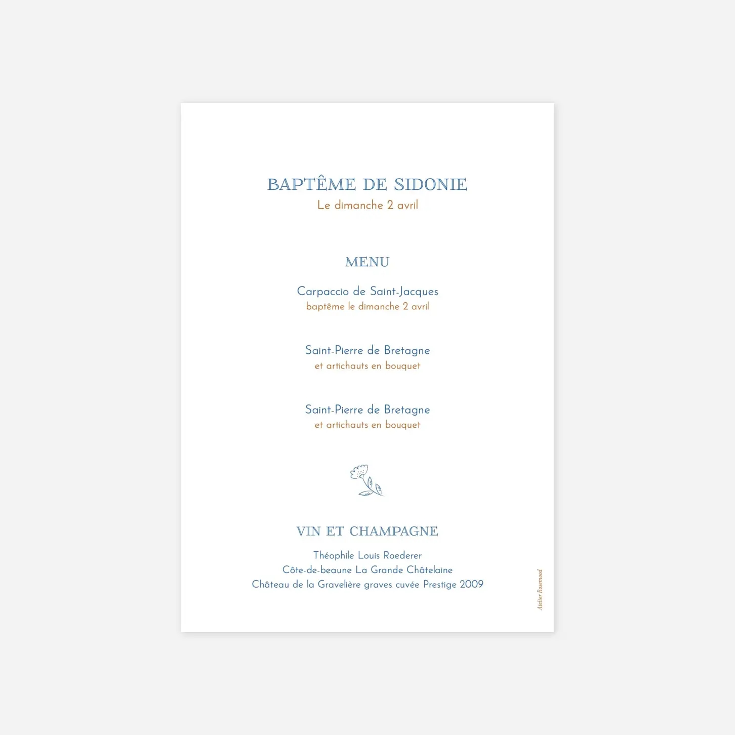 Menu baptême L'envolée