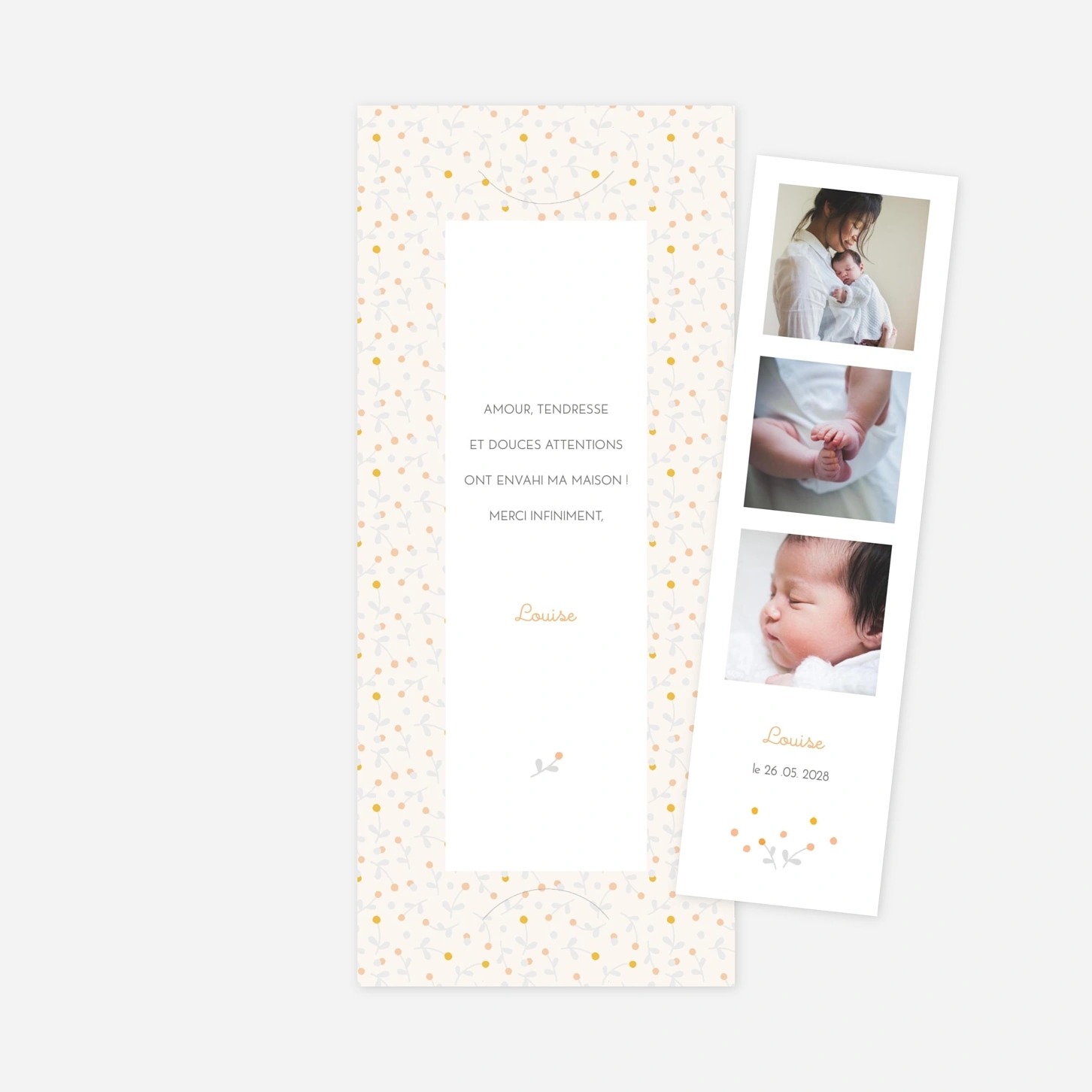 Carte remerciement naissance Liberty baies