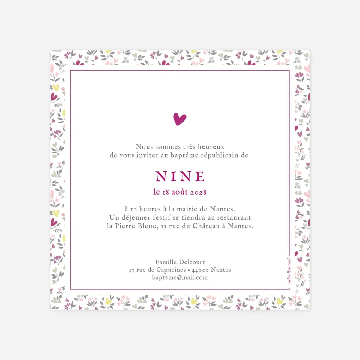 Faire-part baptême Liberty coeur