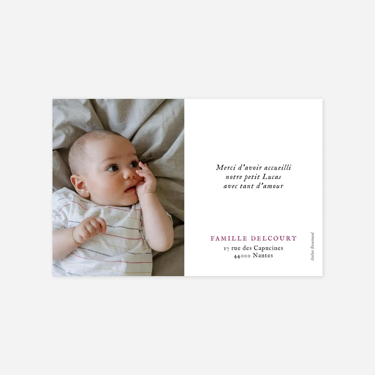 Carte remerciement naissance Liberty coeur