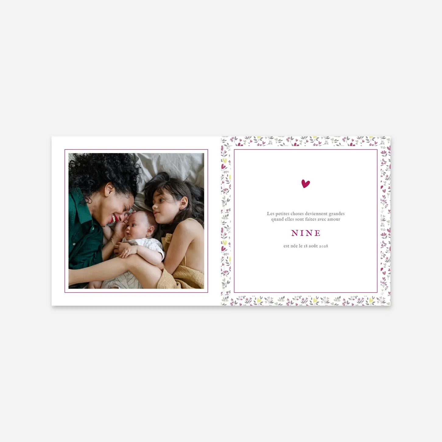 Faire-part naissance Liberty coeur