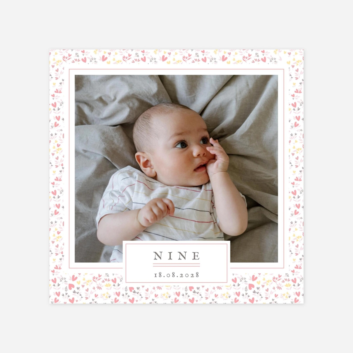 Faire-part naissance Liberty coeur en couleur