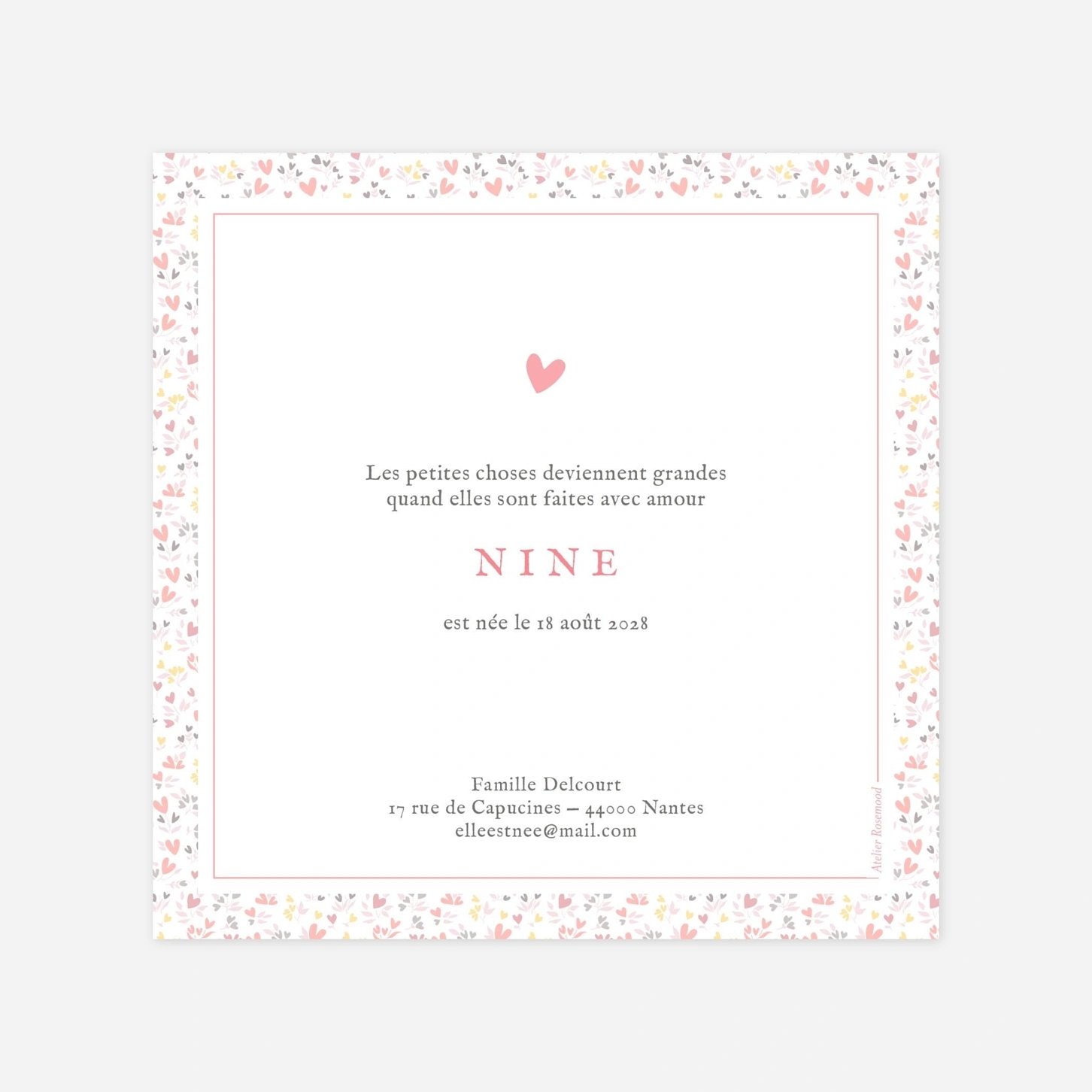 Faire-part naissance Liberty coeur en couleur