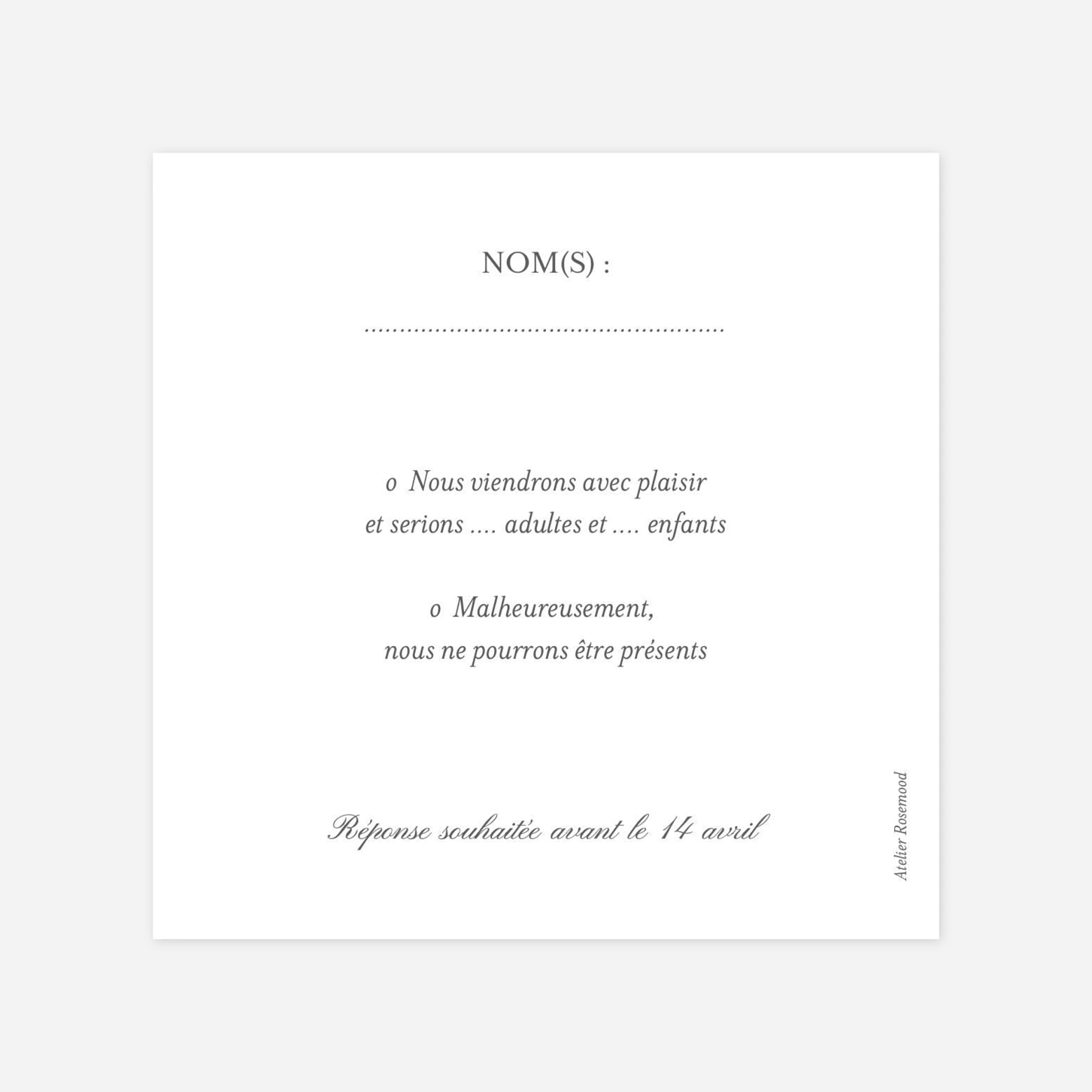 Carton réponse Lieu de noces