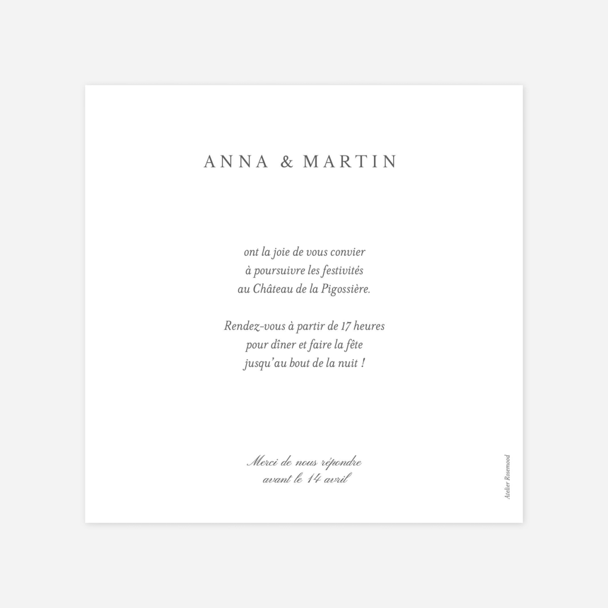 Carton d'invitation Lieu de noces