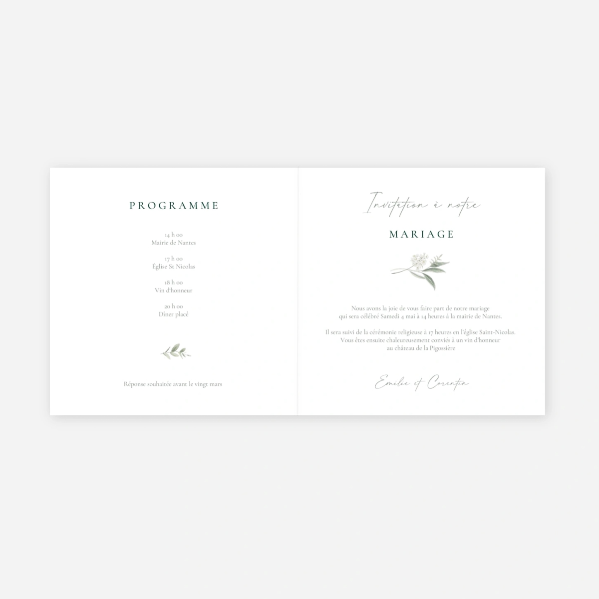 Faire-part mariage Lien végétal