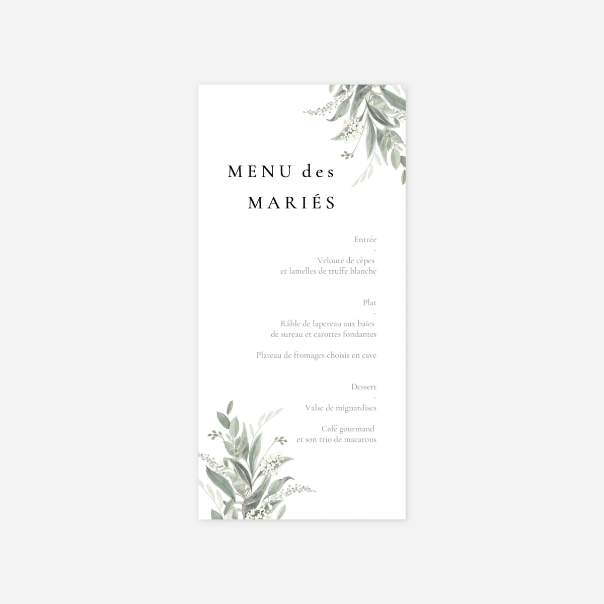 Menu mariage Lien végétal