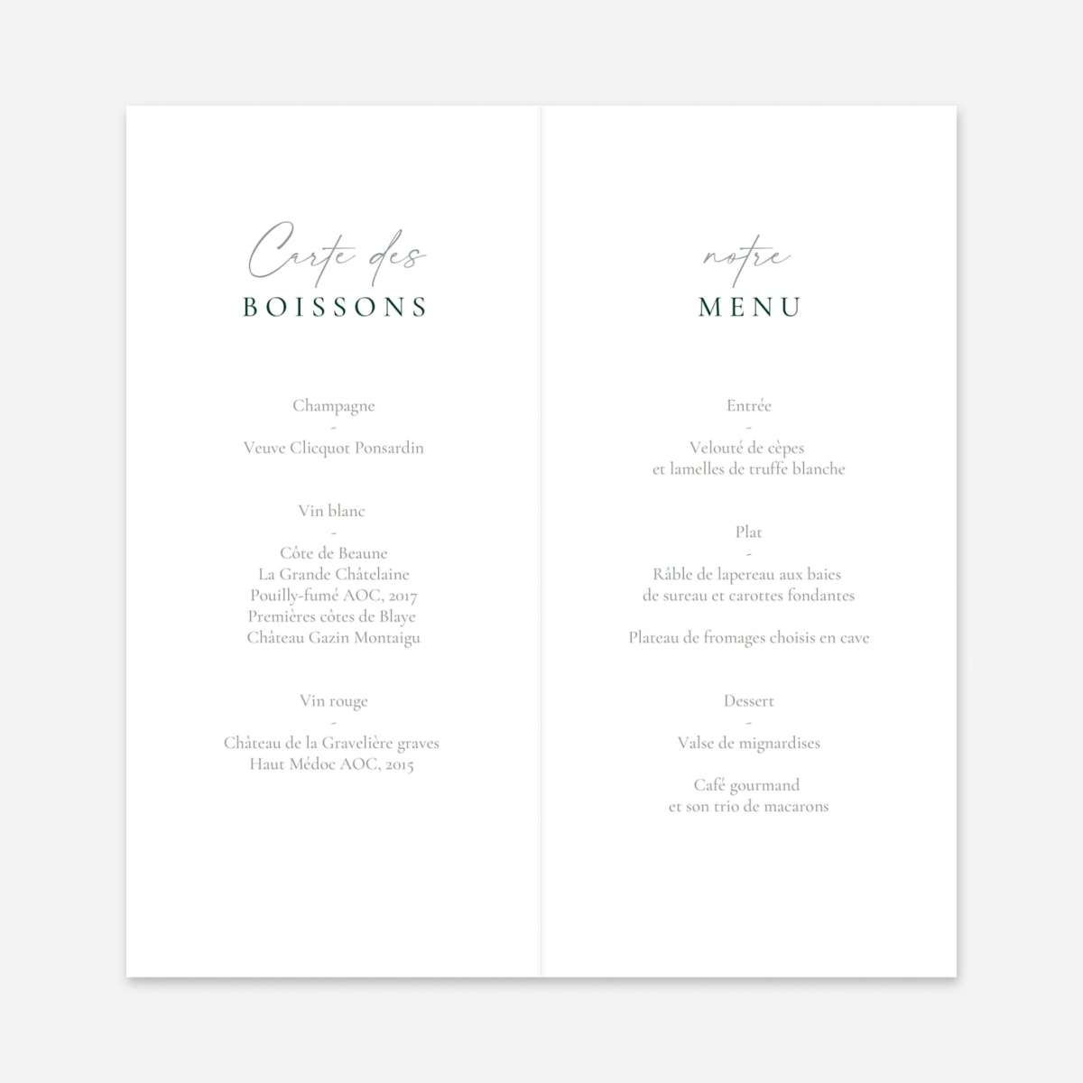 Menu mariage Lien végétal